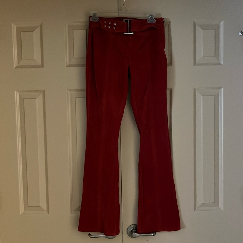 Forever 21 Red Corduroy Rockstar Edgy Flare Silver Belt Studded Y2K Pants